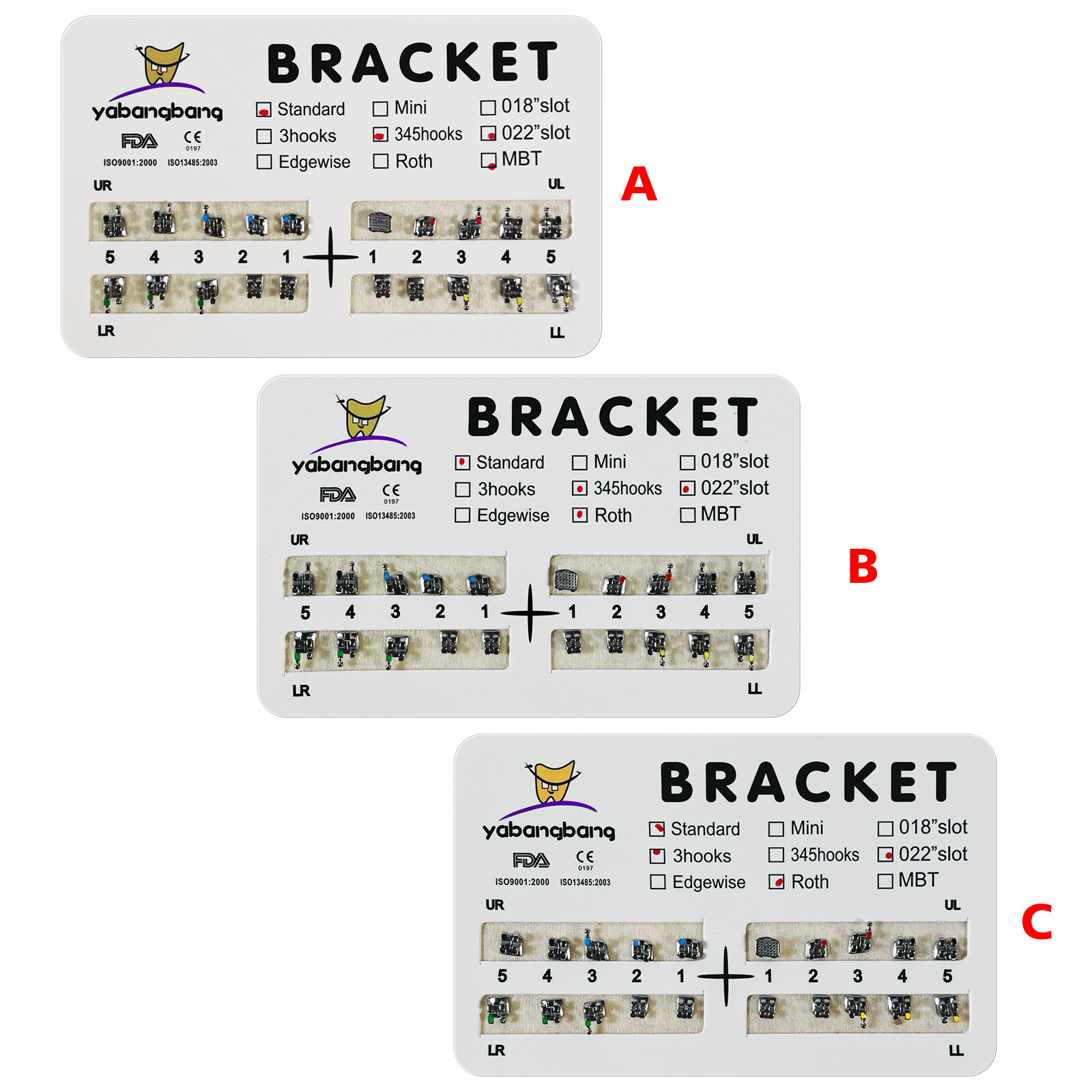 3Types Dental Orthodontics Bracket Braces Standard Roth/MBT 022 3/345 Hooks SA