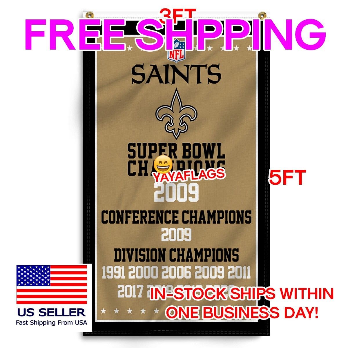 New Orleans Saints Flag 3X5 Banner Logo Super Bowl Champions  FAST FREE Shipping