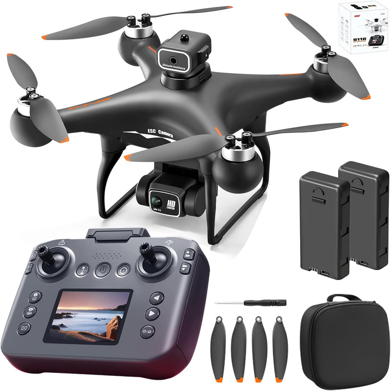 S116 GPS Drone with Screen Controller, Two-Batteries, Brushless Motor, Altitude