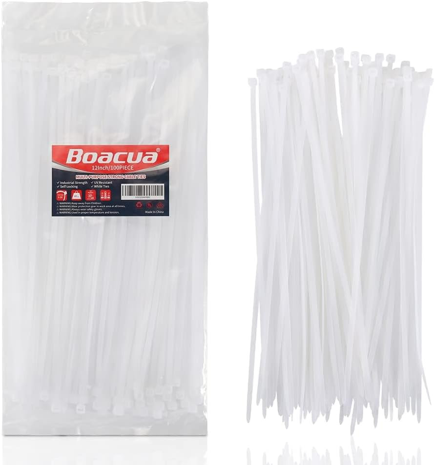 12 Inch Zip Cable Ties (100 Pieces), Self-Locking Premium Nylon Cable Wire Ties,