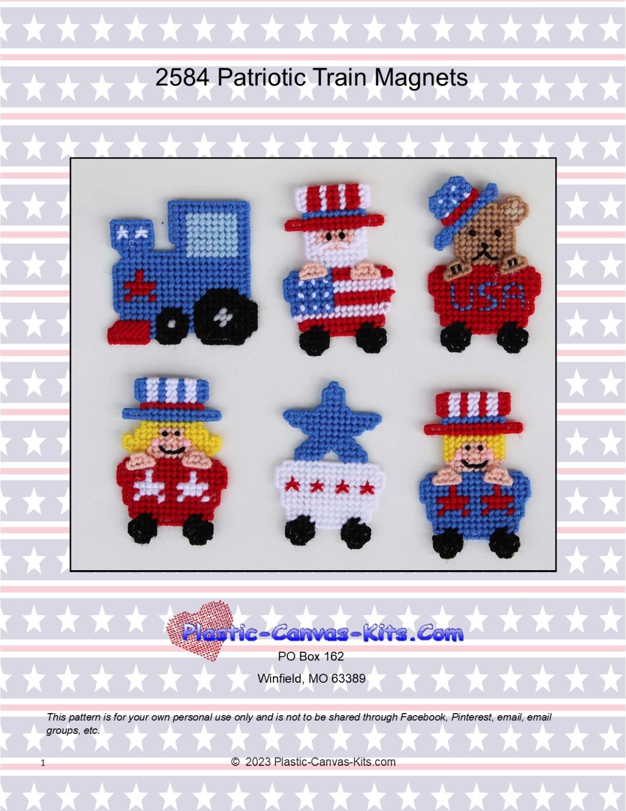 Patriotic Train Magnets-Plastic Canvas Pattern or Kit