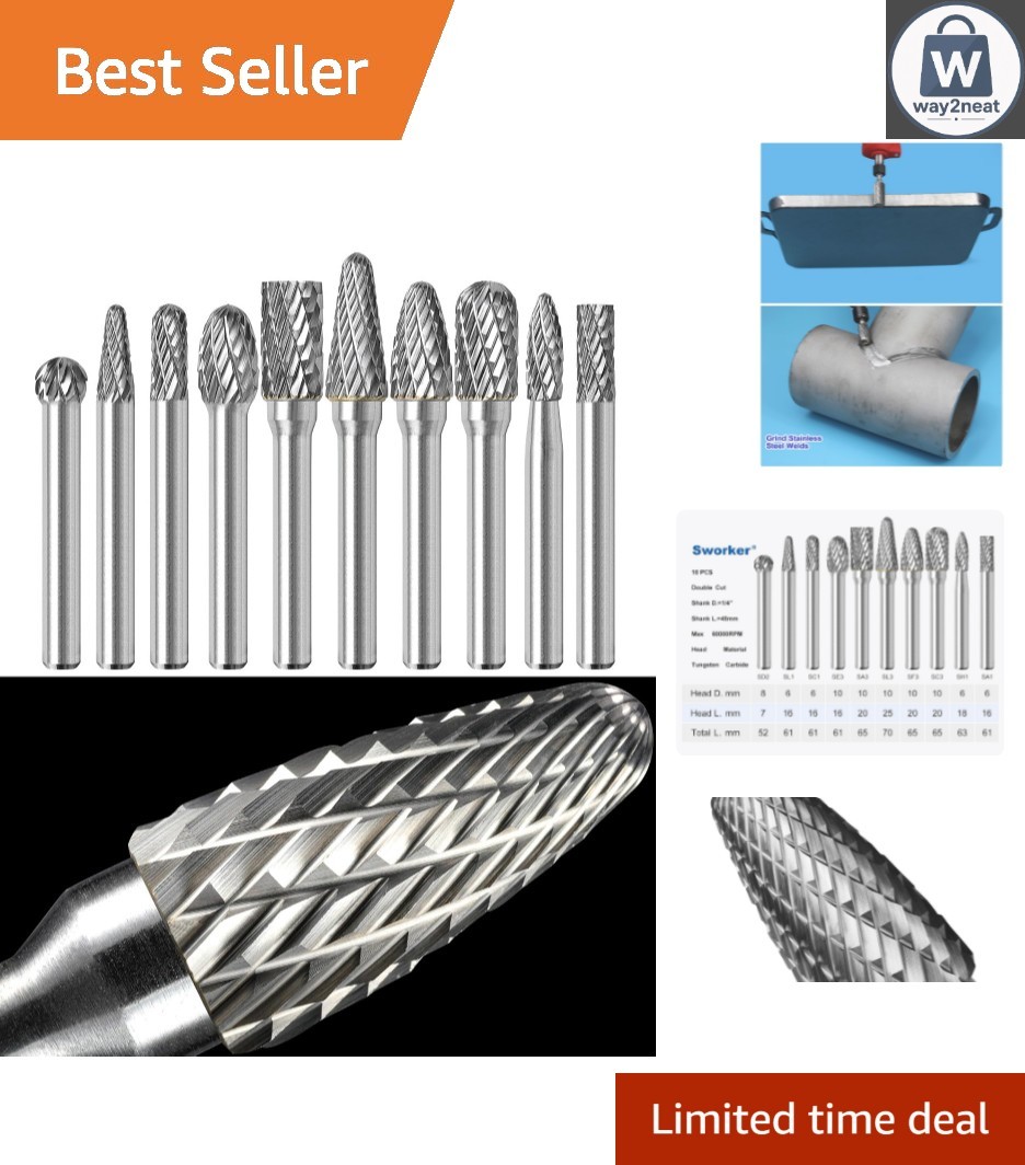 10-Pcs Tungsten Burrs Set - Ideal for Metal, Wood, and Stone with Clamshell Box