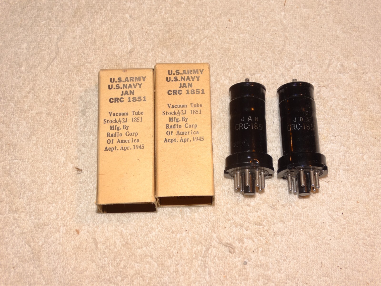 2 x JAN-CRC-1851 RCA Tubes *NOS*NIB*1945-Matching Codes*#3