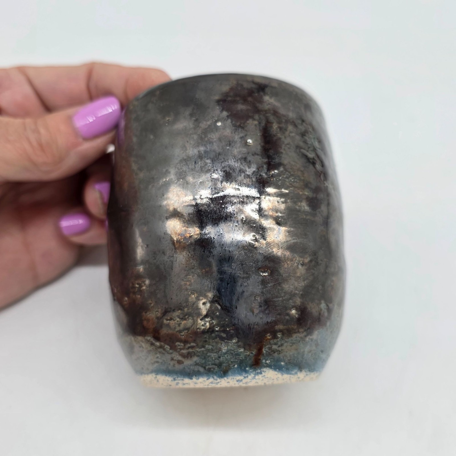 Handcrafted Raku Style Ceramic Planter Cup With Smoky Glaze  3.5"