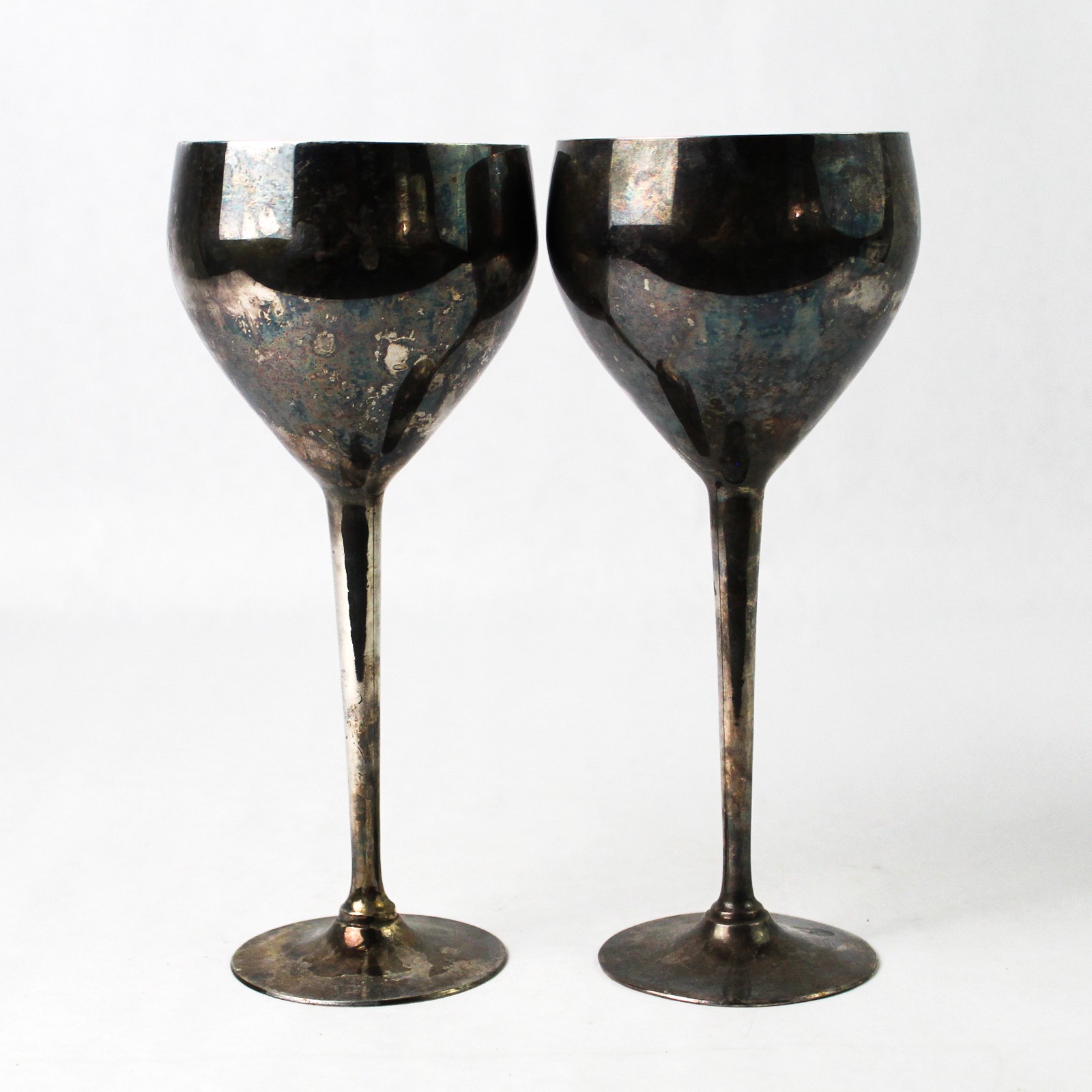 Lot of 2 Vintage Mid Century Modern Silver Plate Wine Goblets 8.25 Inch Tall