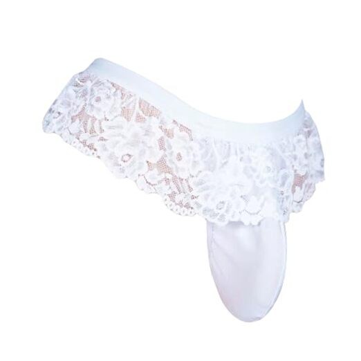 Mens Sissy Skirt Lace Thong Briefs Sexy Lingerie One Size Short Lace-white
