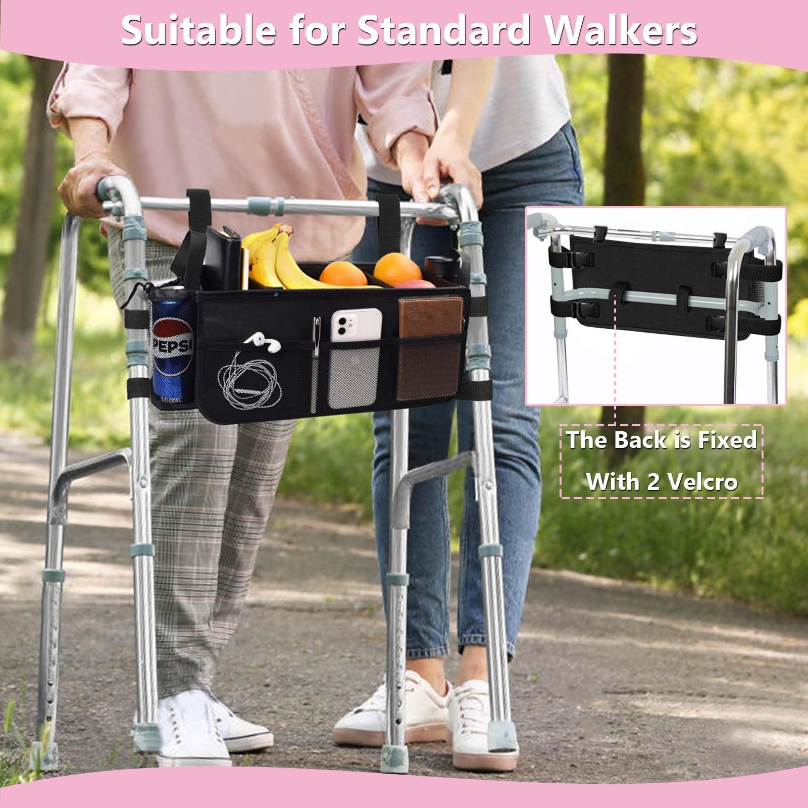 Upgraded Rollator Basket Foldable Rollator Walker Storage Bag with Cup Holder...