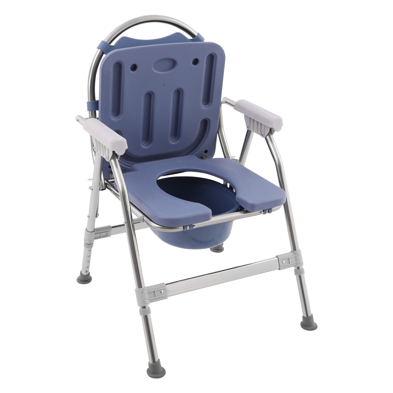 Toilet Chair With Padded Seat Plate And Toilet Bucket, Foldable Toilet ChairBlue