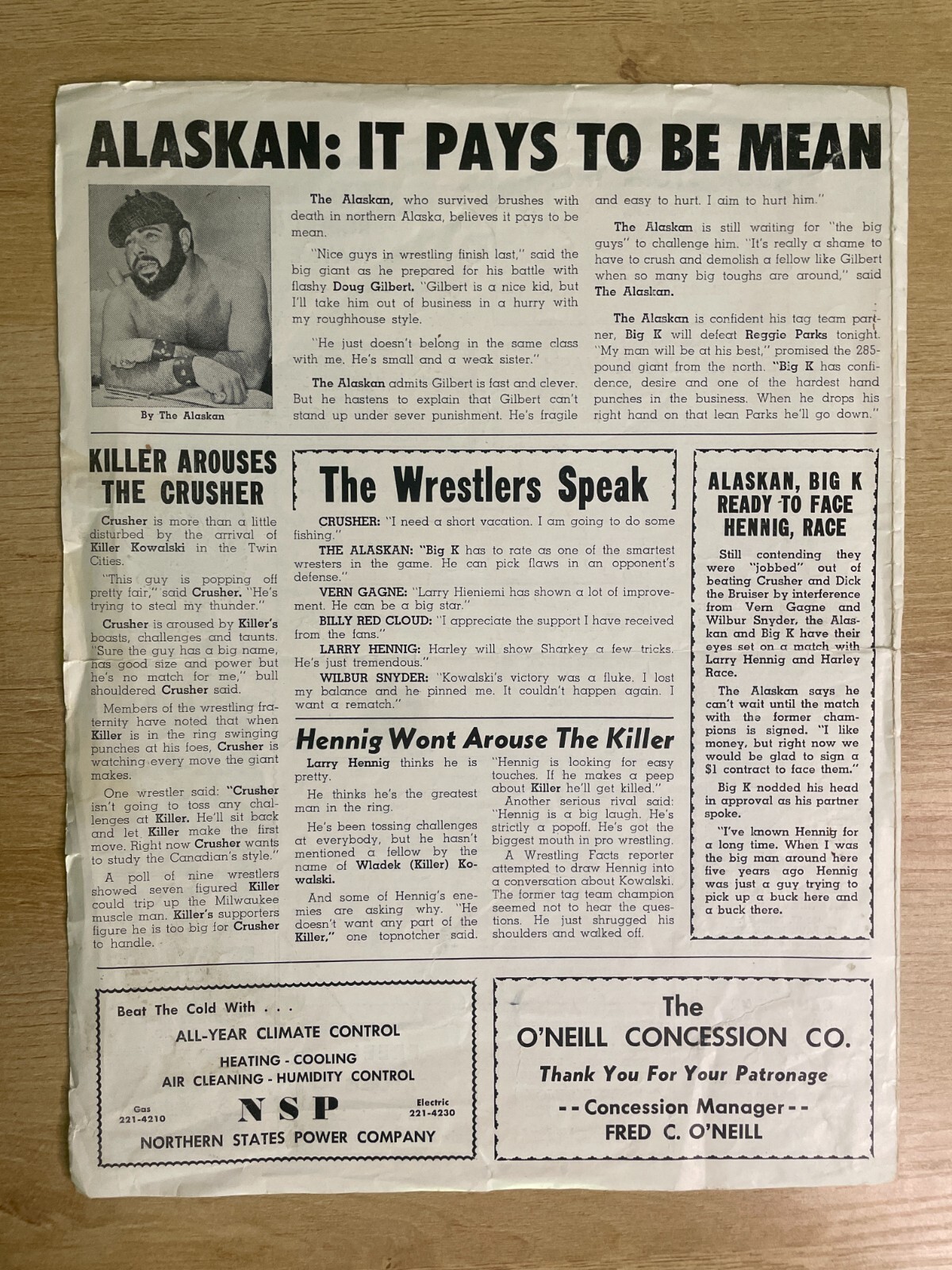 Wrestling Facts September 17, 1966 Killer Kowalski Program B2456