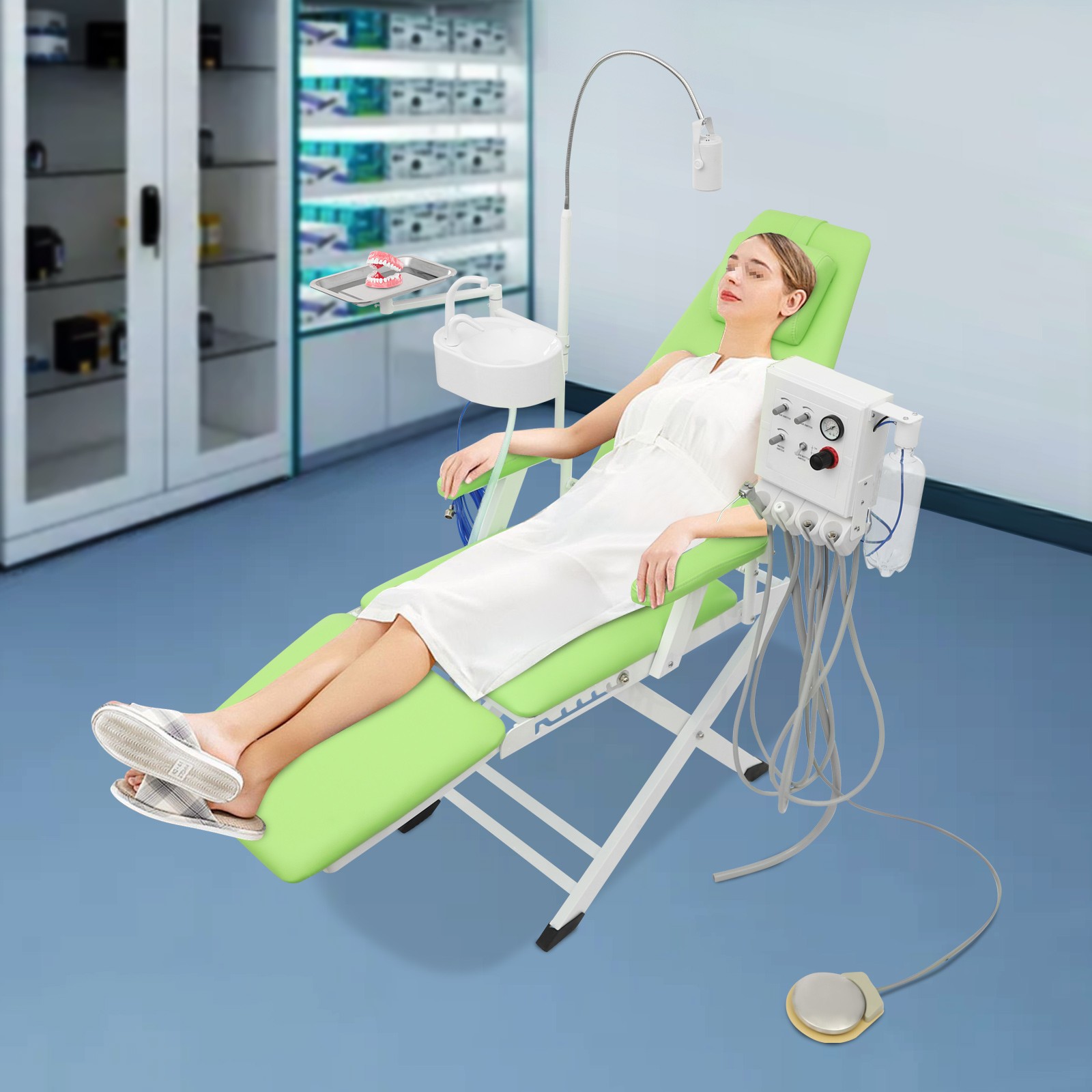 Dental Chair with Air Compressor and Cuspidor Portable Folding Treatment Unit