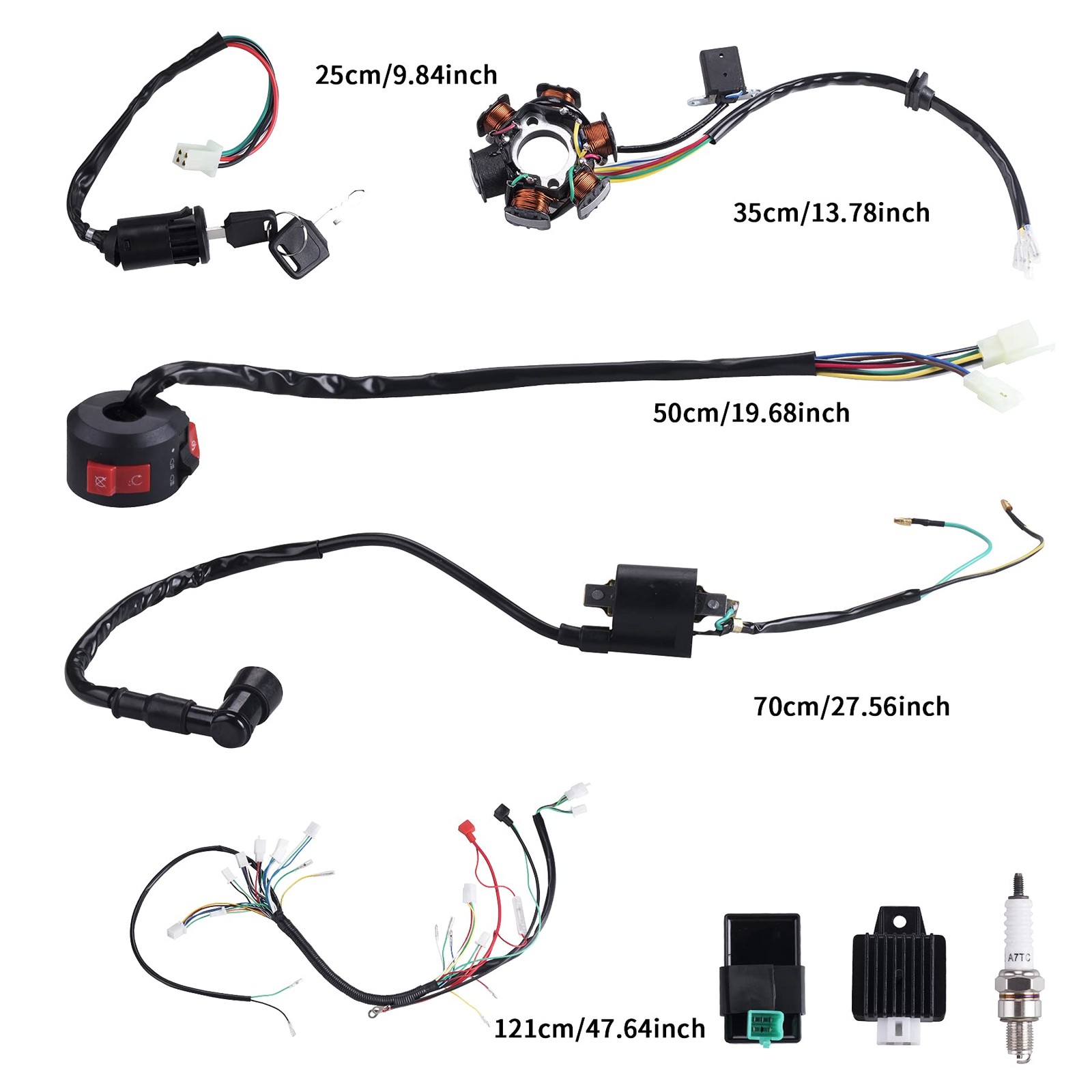 Wiring Harness Coil Stator Relay CDI Spark Plug for 50cc-125cc ATVs