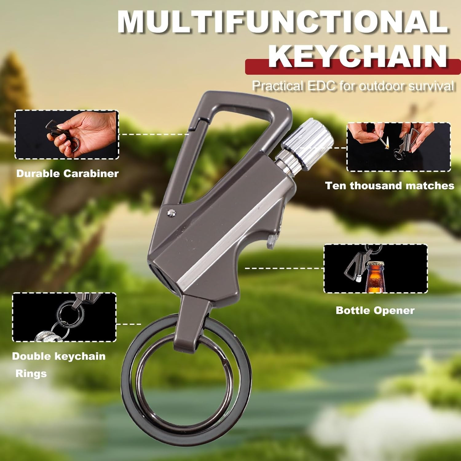 1-4PCS Permanent Match Infinity Lighter w/ Multitool Keychain Bottle Opener USA