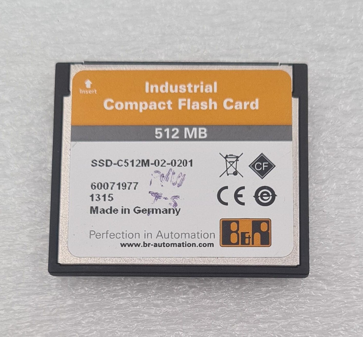 B&R 5CFCRD.0512-06 Rev. E0 Industrial Compact Flash Card 512MB SSD-C512M-02-0201