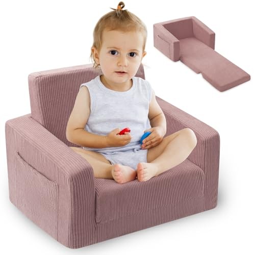 Toddle & Kids Chair,2-in-1 Soft Toddler Couches that Fold Out,Toddler Pink