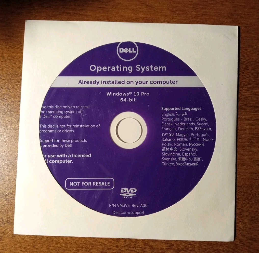 Dell Windows 10 Pro 64-bit Reinstallation Disc DVD SEALED New Multi Language