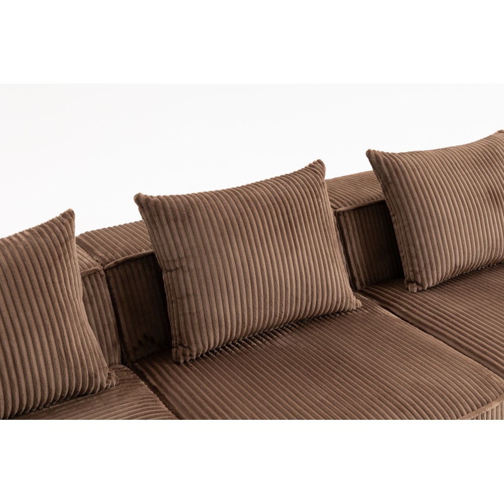 Dark Gray Corduroy Modular Sectional Sofa, 3-Seat Deep Seating