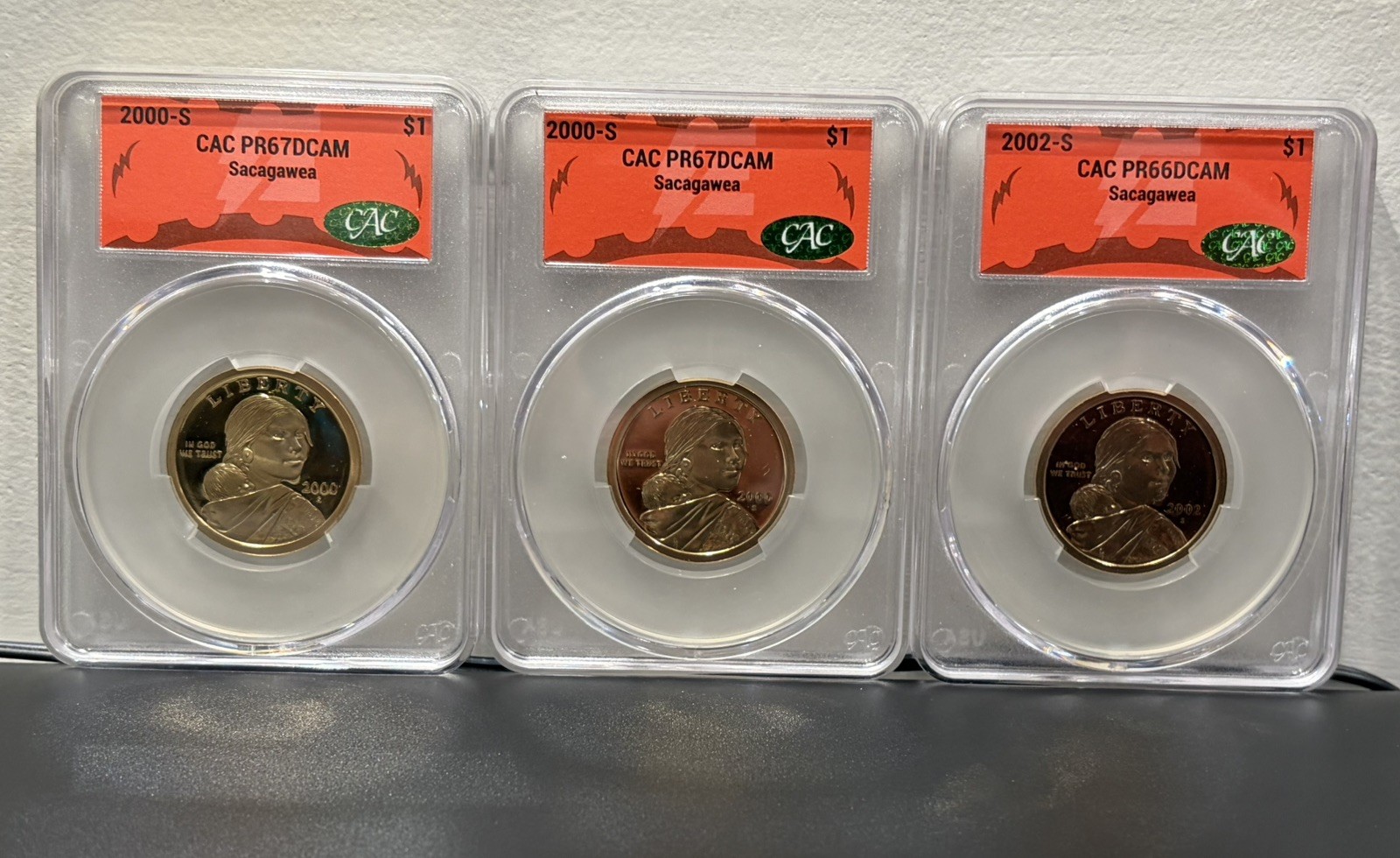 2000-S Sacagawea Dollar $1 CAC PR67DCAM (TWO) & 2002-S CAC PR66DCAM  Sacagawea