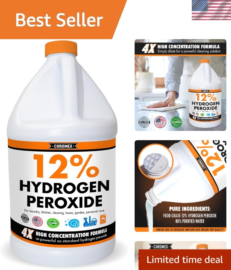 Powerful 12% Hydrogen Peroxide - Food Grade Cleaner, Laundry Whitener, 1 Gallon