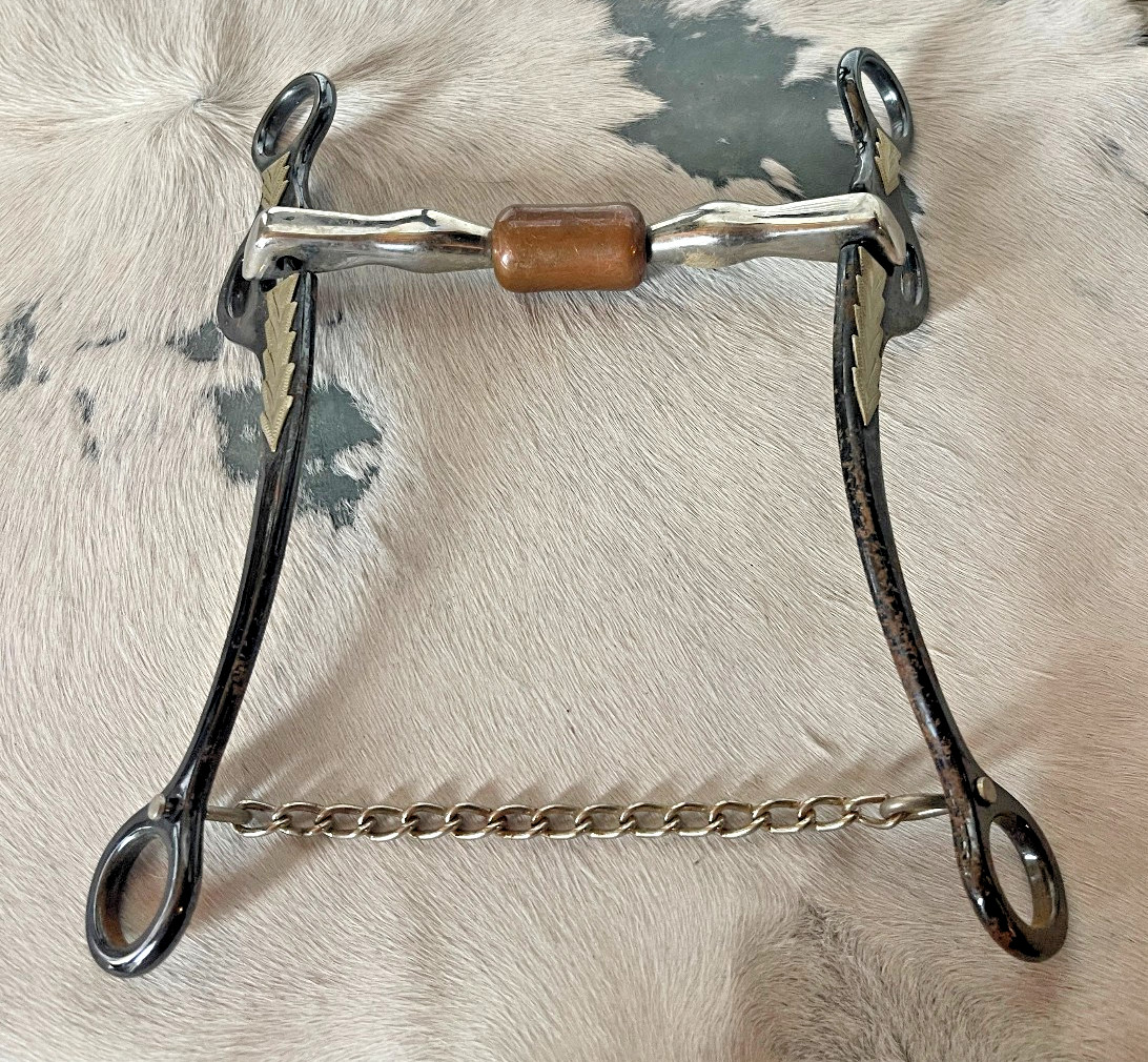 Long Shank Snaffle Bit Five and a half in Mouth Copper Roller chain Black Silver