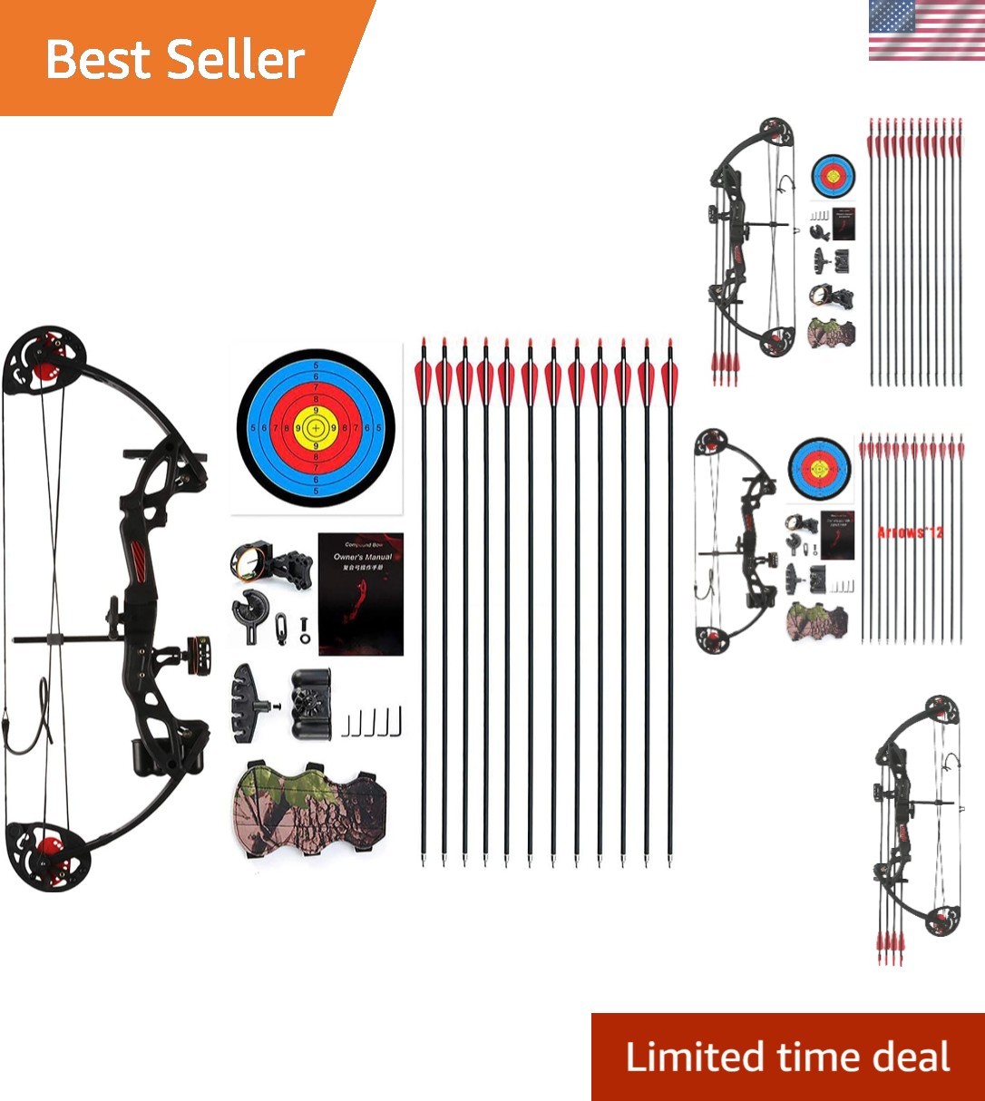 Lightweight Left-Handed Compound Bow for Youth, 260fps, Adjustable Draw Weight