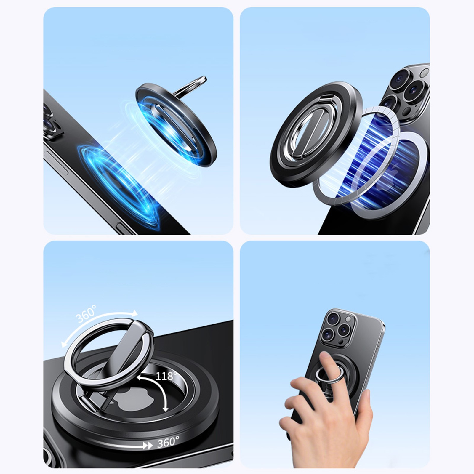 Finger Ring Holder Stand Grip 360° Rotating For Cell Phone Car Magnetic Mount