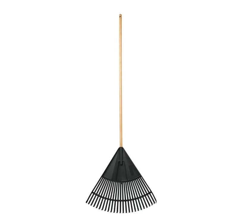 24-inch Garden Leaf Rake with Wood Handle and Poly Tines for Efficient Yard