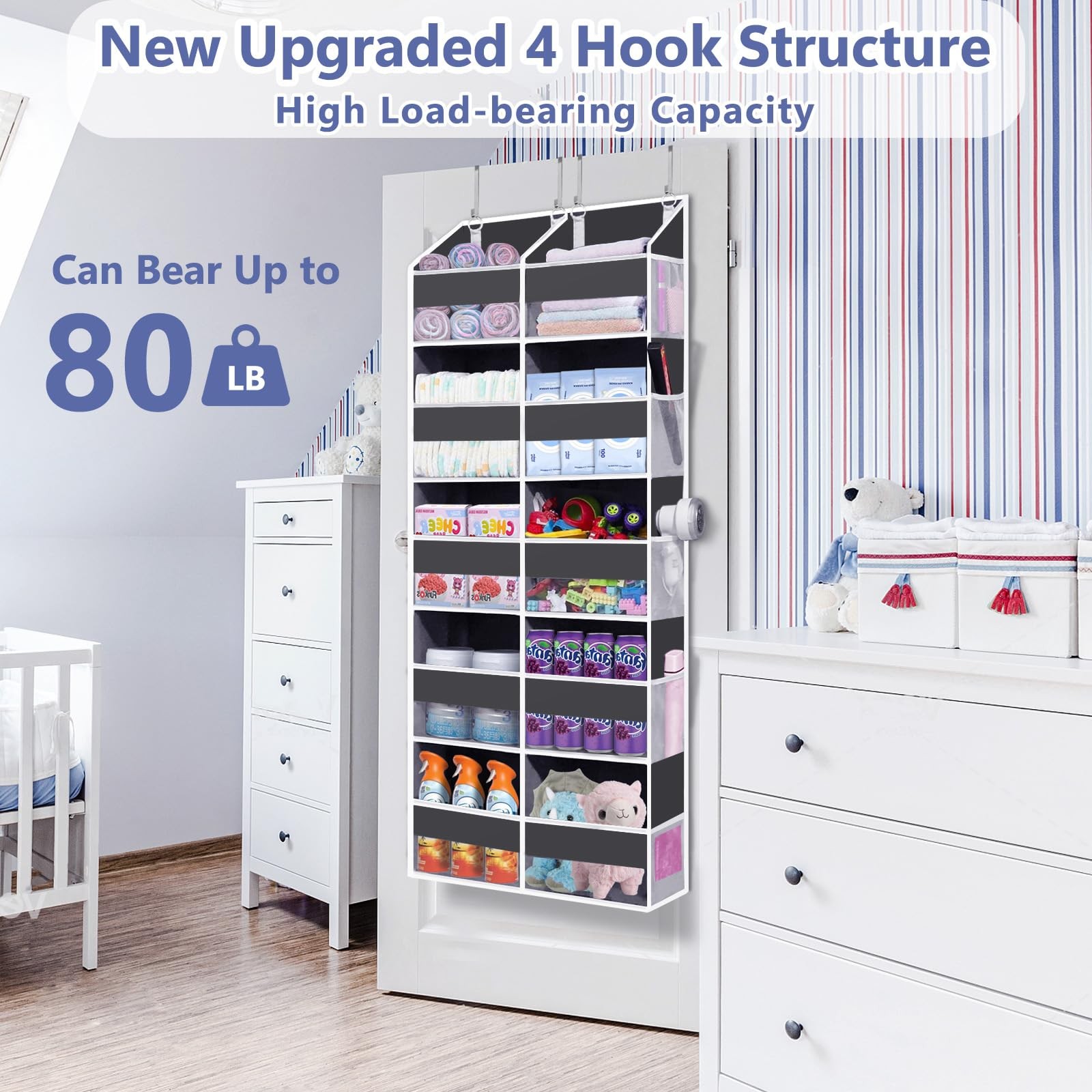 New Heavy Duty Over The Door Organizer 5 Tiers, Extra Large Behind Storage of 10