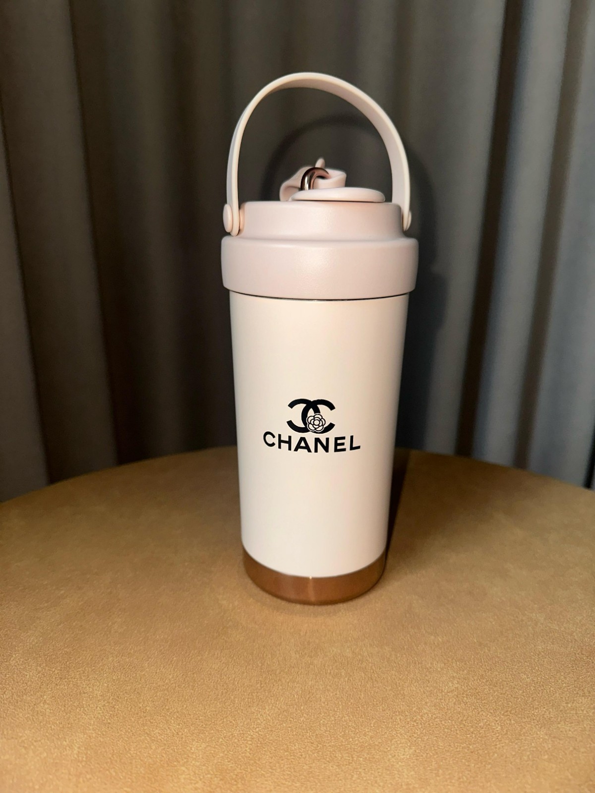 CHANEL VIP GIFT PINK THERMAL TUMBLER 500ML RARE TRAVEL BOTTLE W/HANDLE & STRAW
