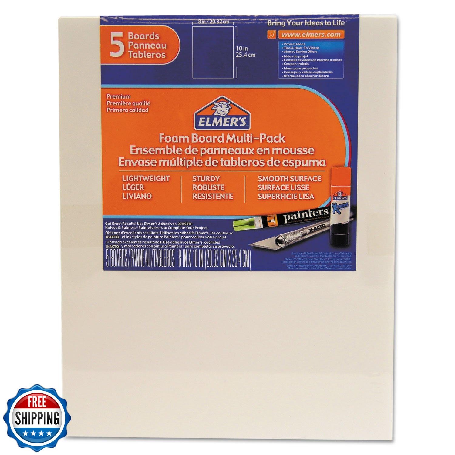 Elmer's Foam Board Multi-Pack, 8 x 10 Inches, 3/16 Inch Thickness, White, 5 C