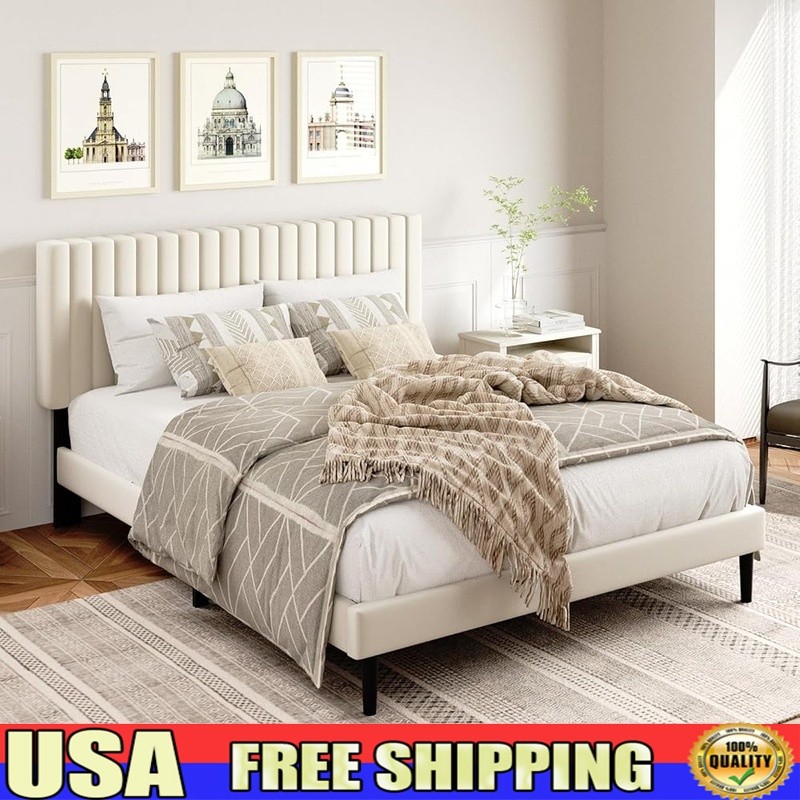 Tufted Velvet Headboard Bed Frame Squeak Resistant Easy Assembly Storage New