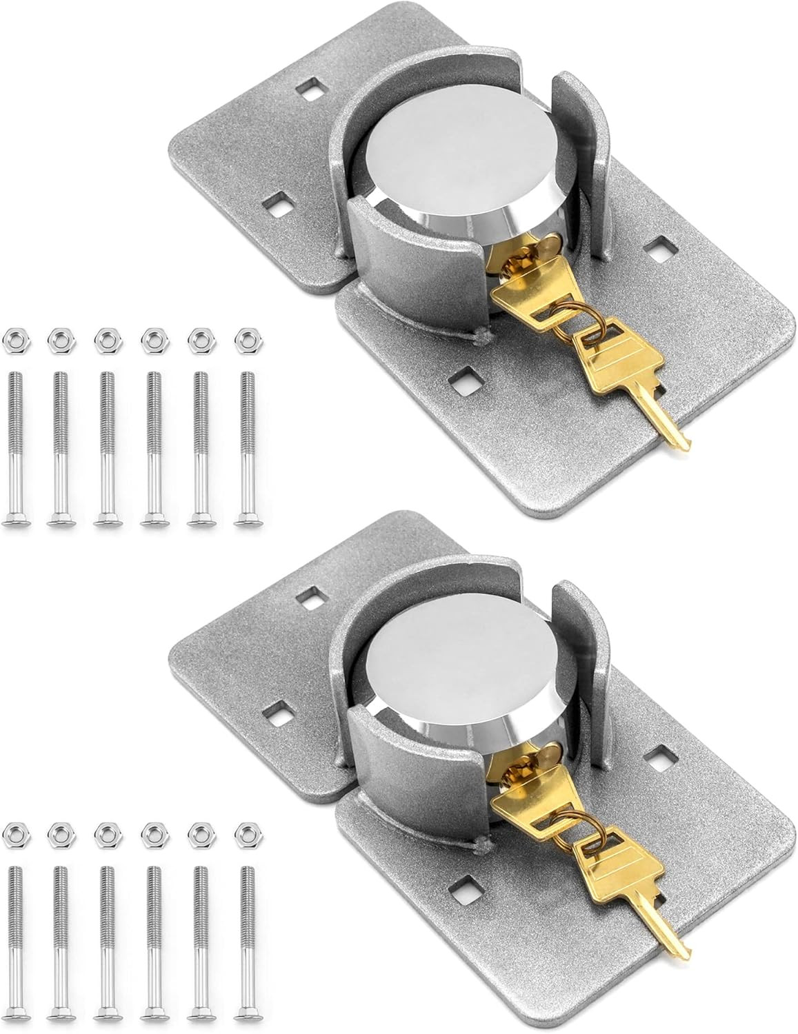 Heavy Duty Puck Lock and Hasp, 2 Pack High Security Steel Hidden Shackle Keyed D