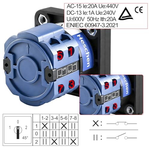 Universal Rotary Cam Selector Changeover Switch SZW26 2 Phase 8 Terminals