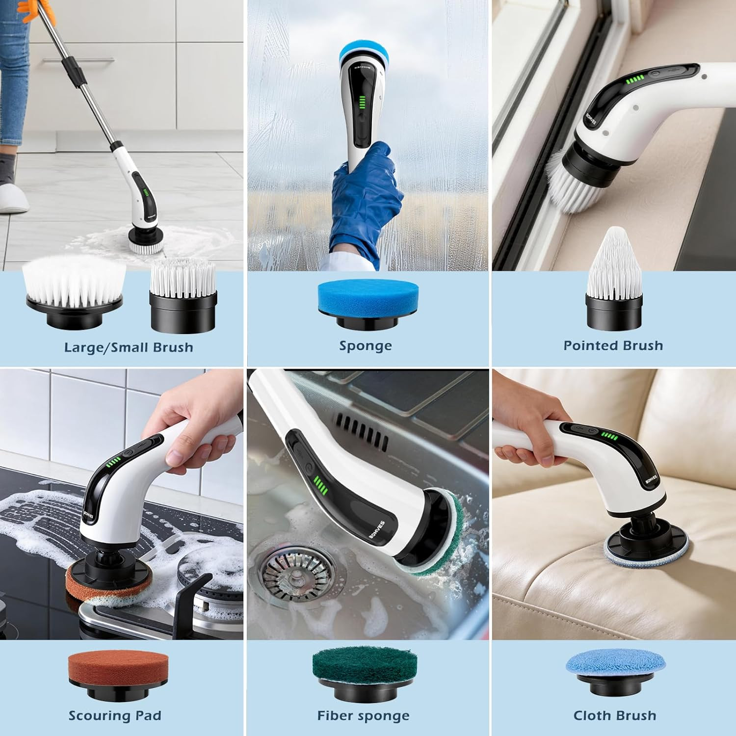Electric Spin Scrubber, Cordless Cleaning Brush Scrubber for Home, 8 Replaceable