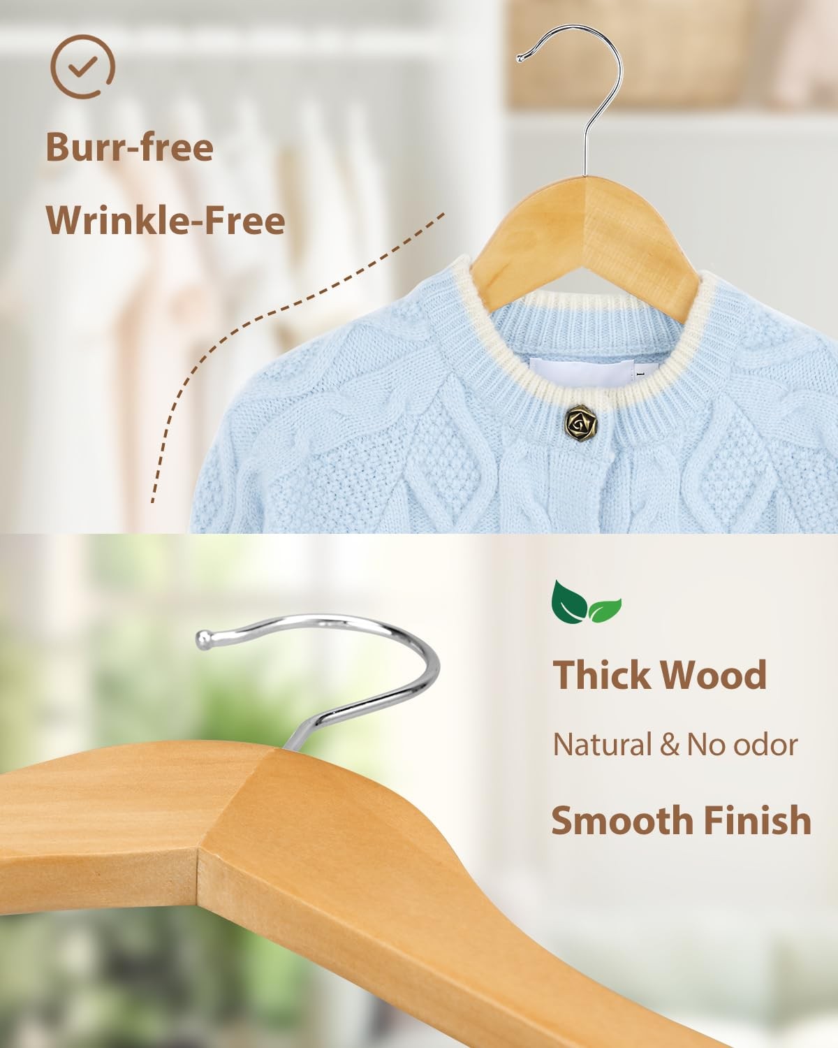 Kids Wooden Hangers 10 Pack, 12.75 Inch Natural, Solid & Durable, Ideal for K...