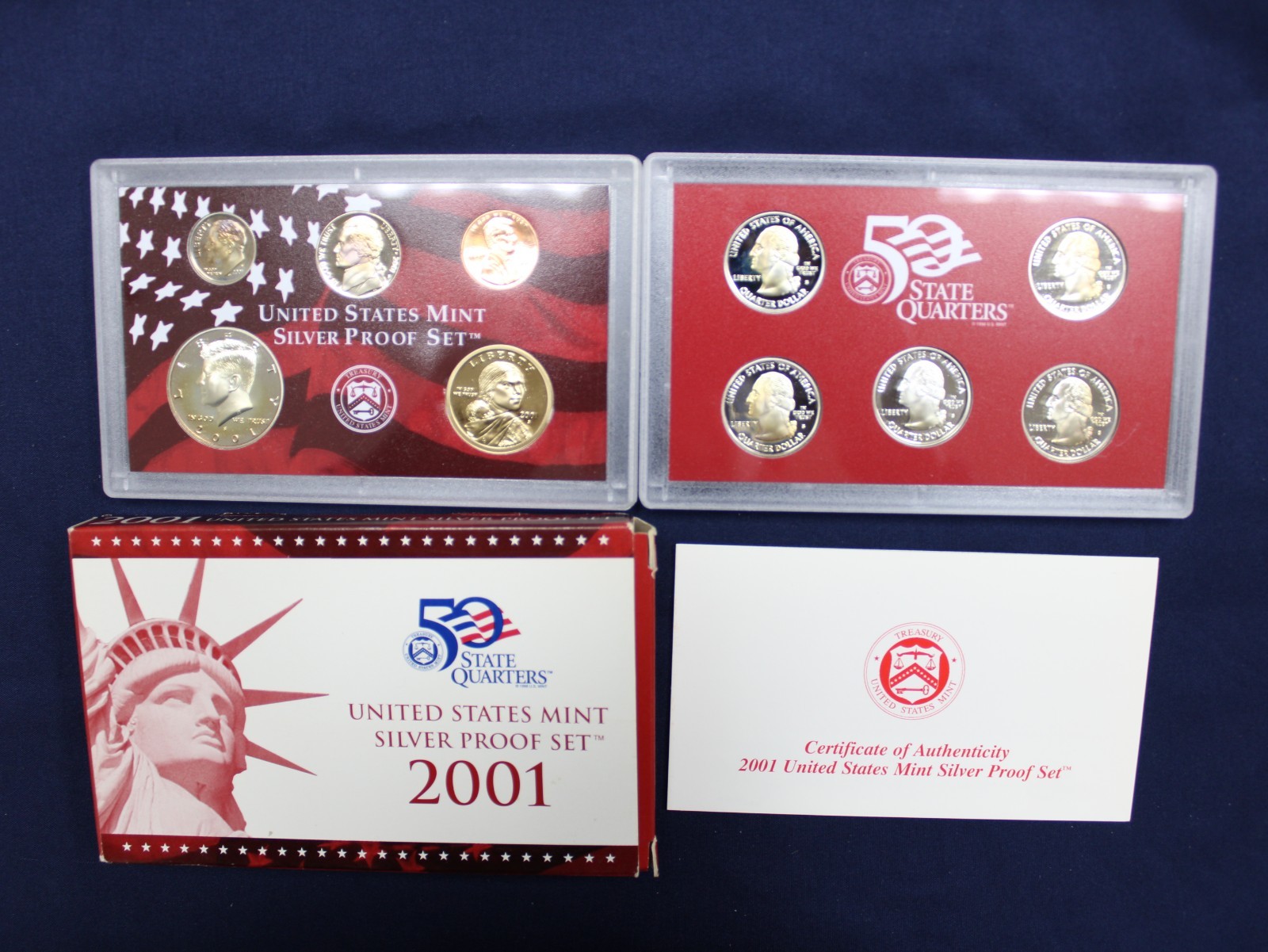 2001 S U.S. Mint 10 Coin Silver Proof Set - Complete with Box & COA