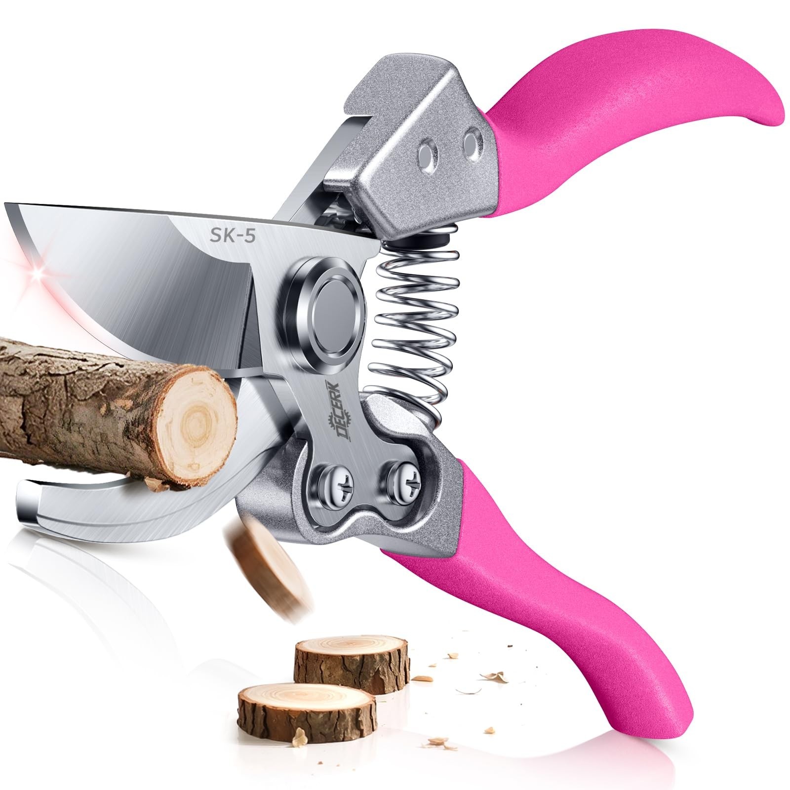 DECERK® 8.5" Bypass Pruning Shears for Women – Lightweight Garden Sci
