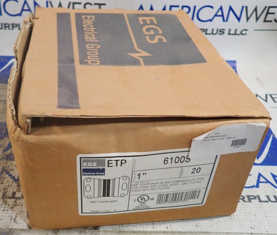 NEW Box of 20 EGS Electrical Group ETP 6100S 1" EMT Gland Compression Couplings