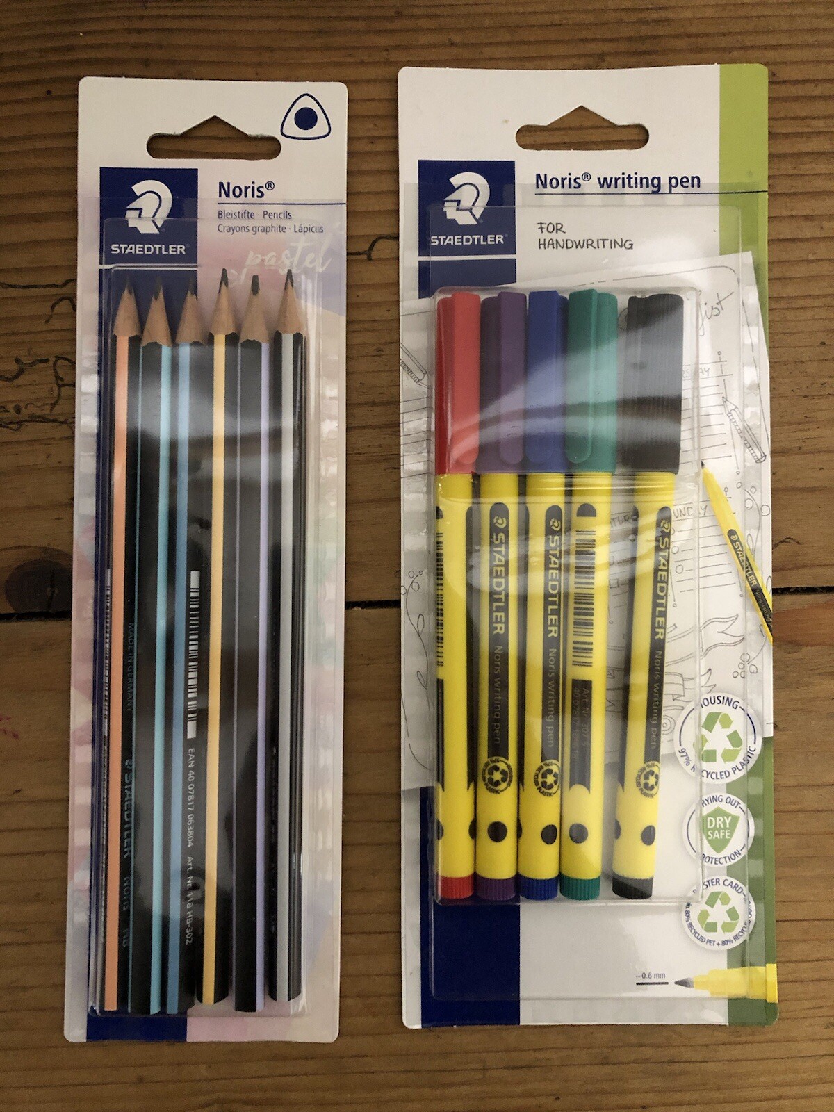 New Staedtler Noris HB Pastel Graphite Pencil Pack of 6 & Writing Pens mix 0.6mm