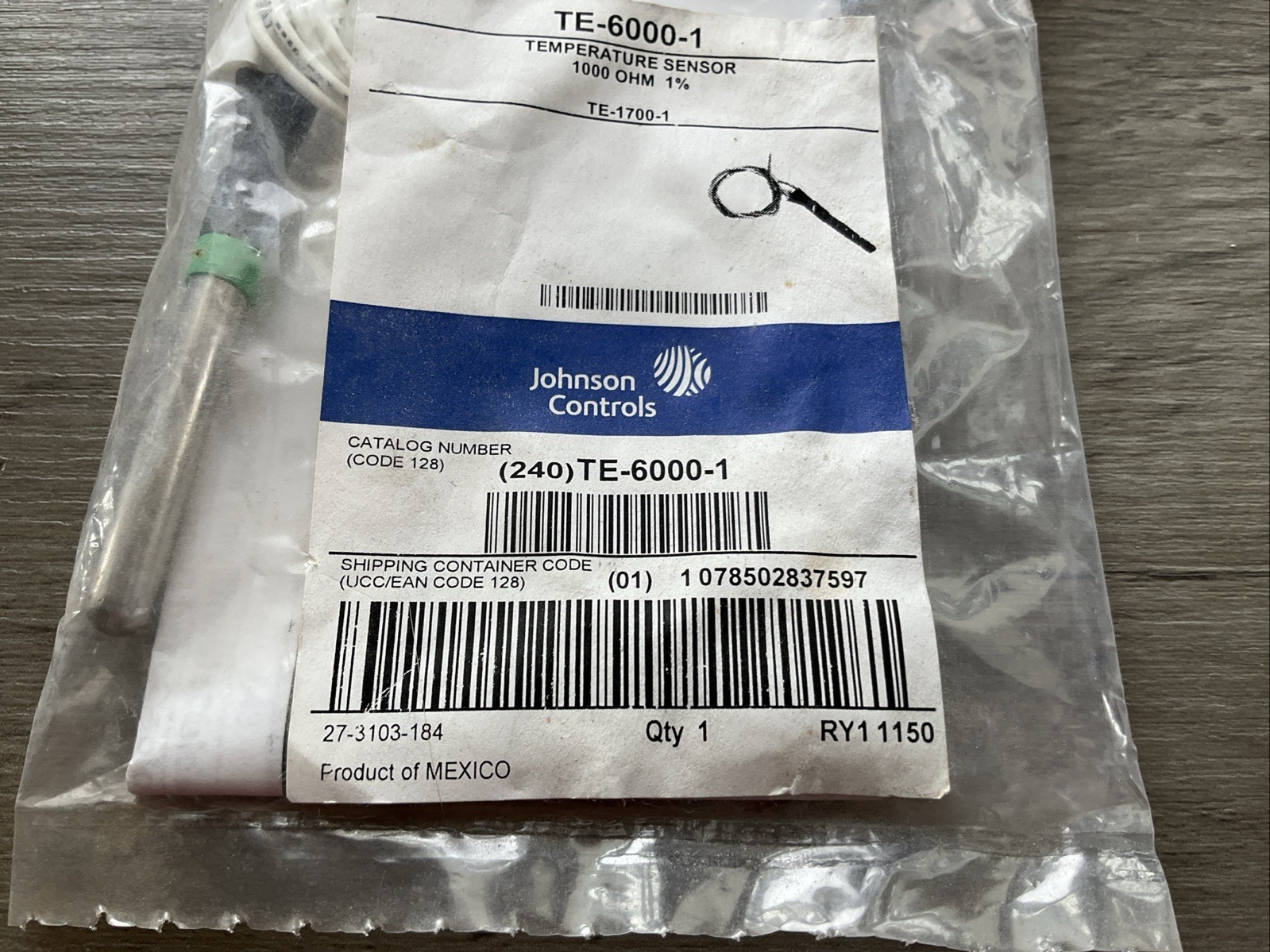 Johnson Controls TE-6000-1 temperature sensor 1000 OHM 1%