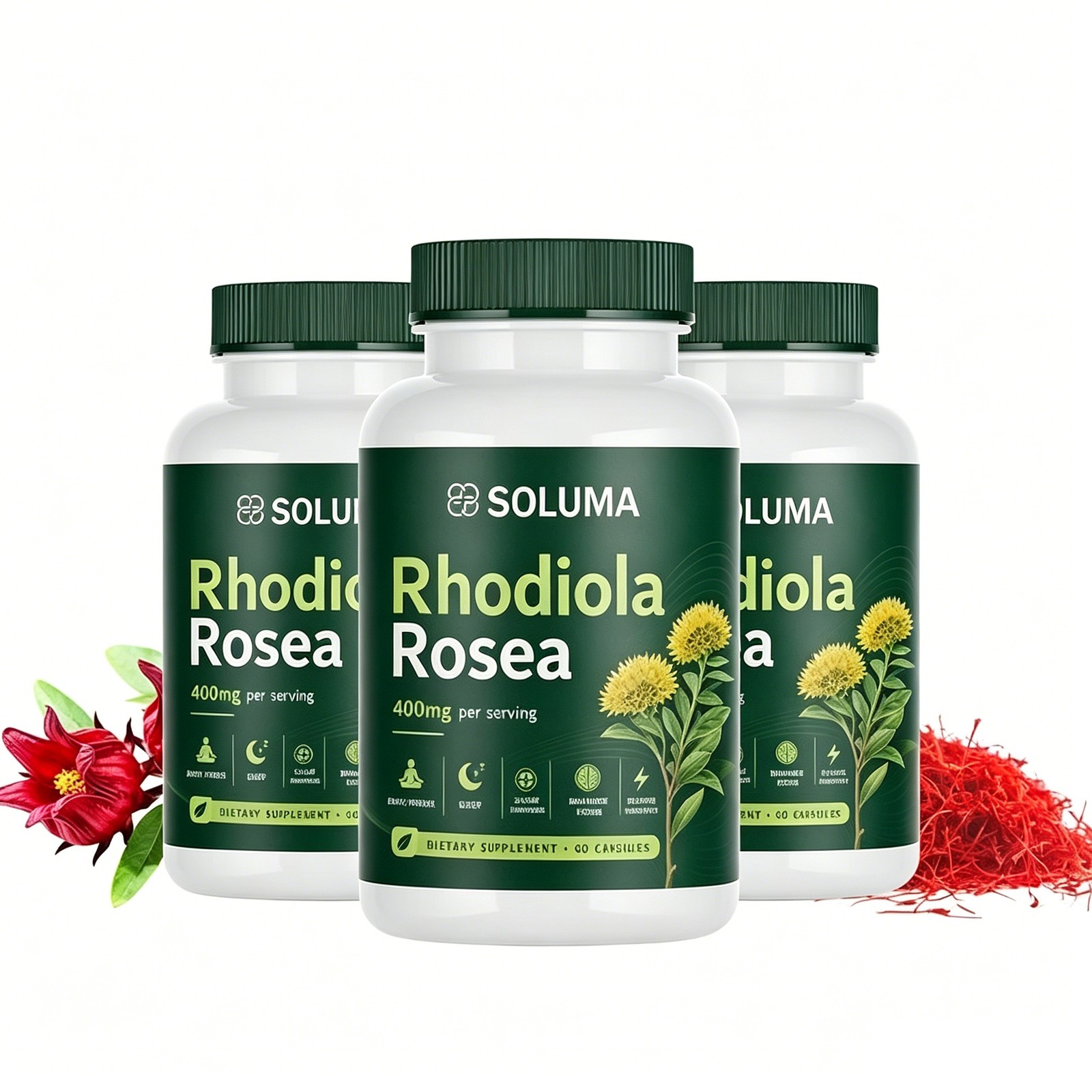 Soluma Rhodiola Rosea, 400mg Per Serving With Bioperine, 60 Capsules (1-3Set)