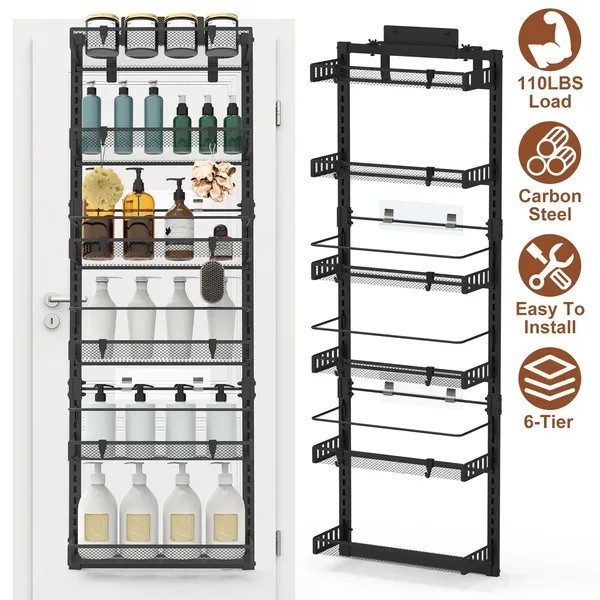 Over The Door Pantry Organizer 6-Tier Pantry Door Organizer Carbon Steel 110LBS