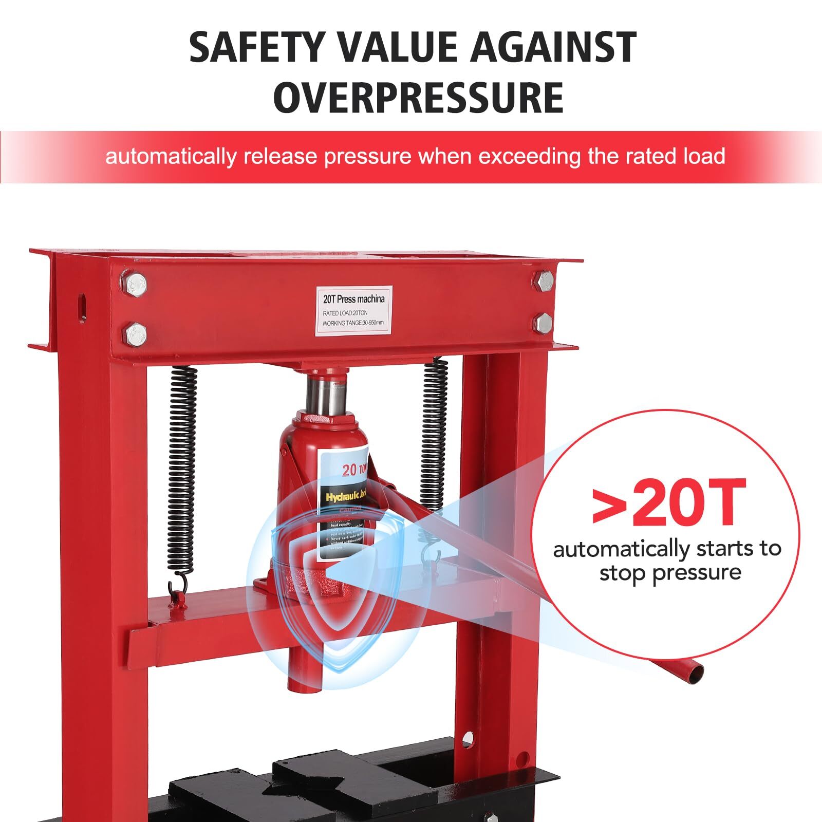20 Ton Hydraulic Shop Press with Press Plates H-Frame Adjustable Working Table