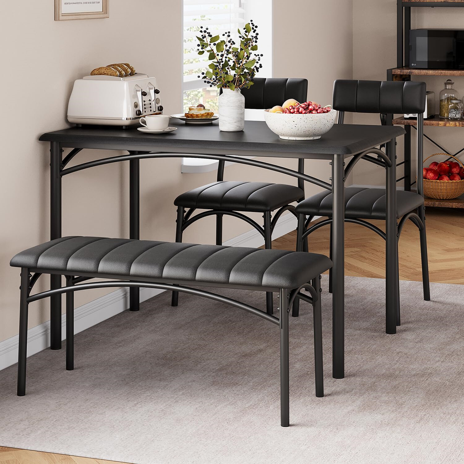 🔥Dining Table Set for 4 Kitchen Table W/Upholstered Chairs and Bench Rectangula