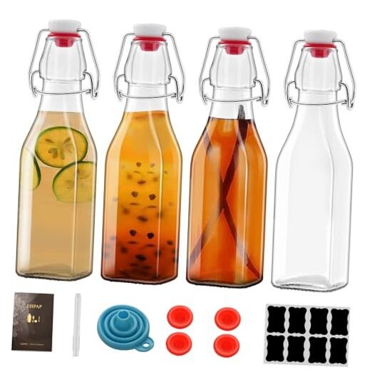 4 Pack 8oz Square Swing Top Glass Bottles, 250ML Bottles with Airtight