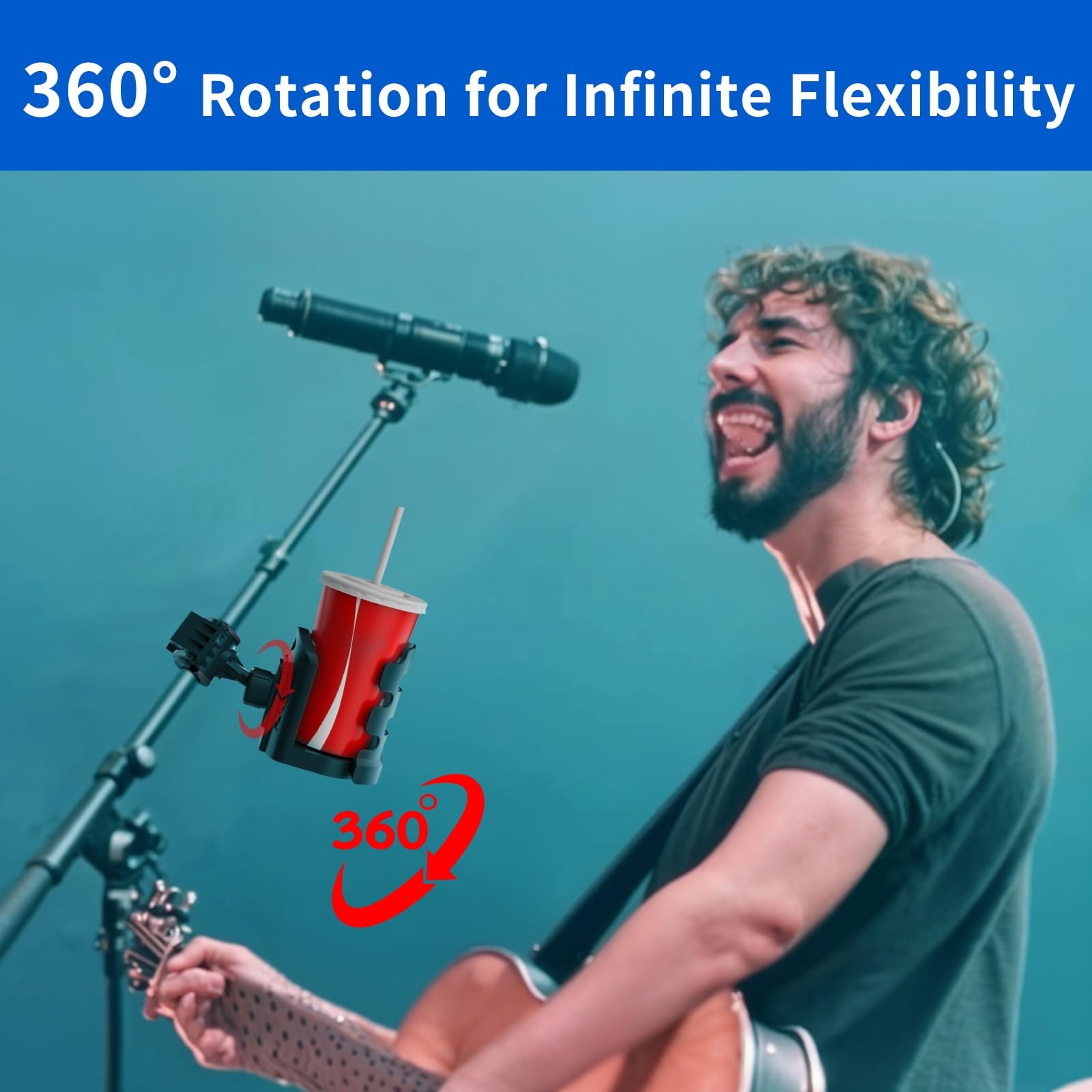 Adjustable Mic Stand Drink Holder with 360° Rotate Microphone Stand Cup Holde...