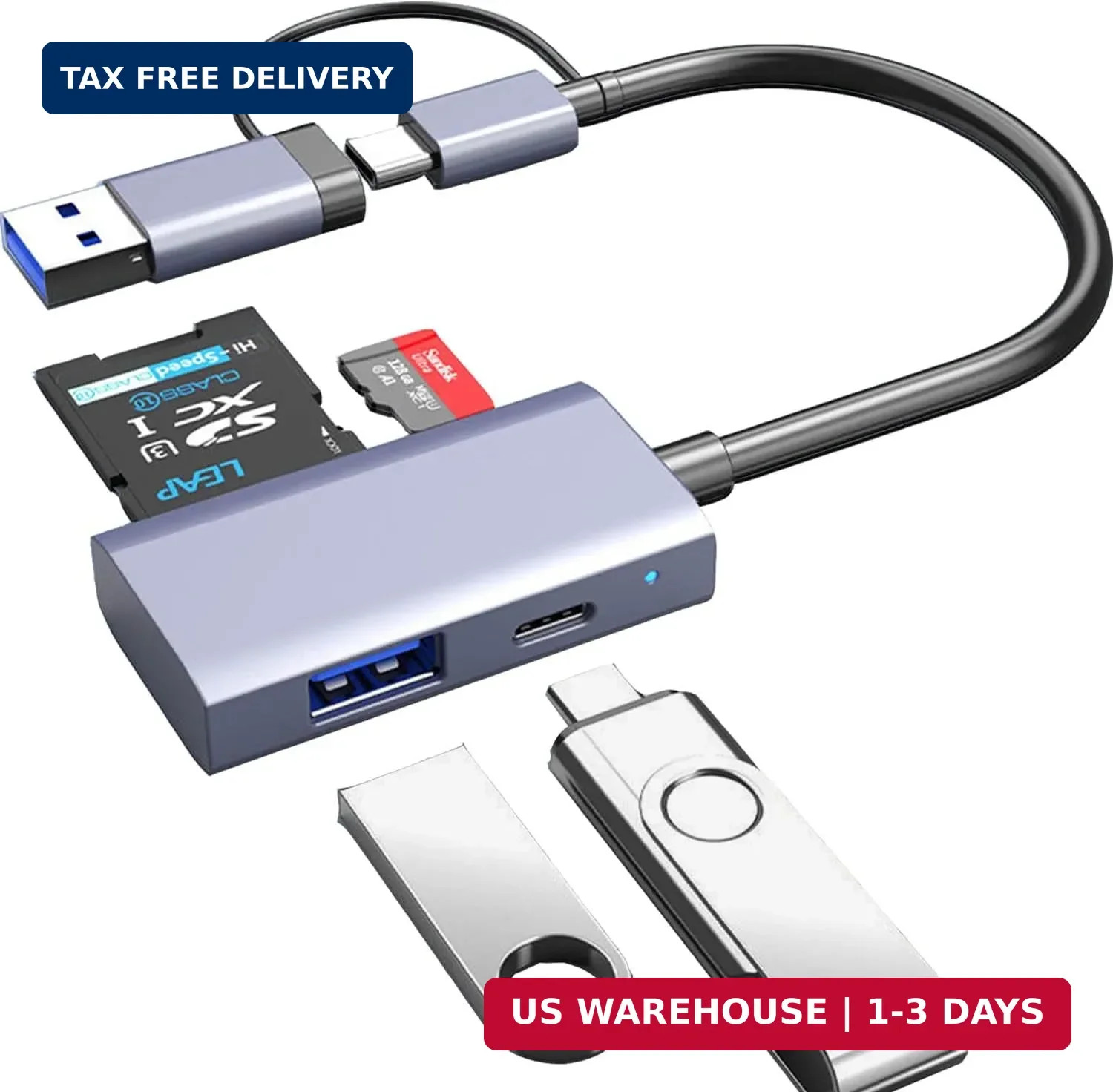 USB C 3.0 SD Card Reader 4 in 1, A&C Hub with Memory Silver Gray