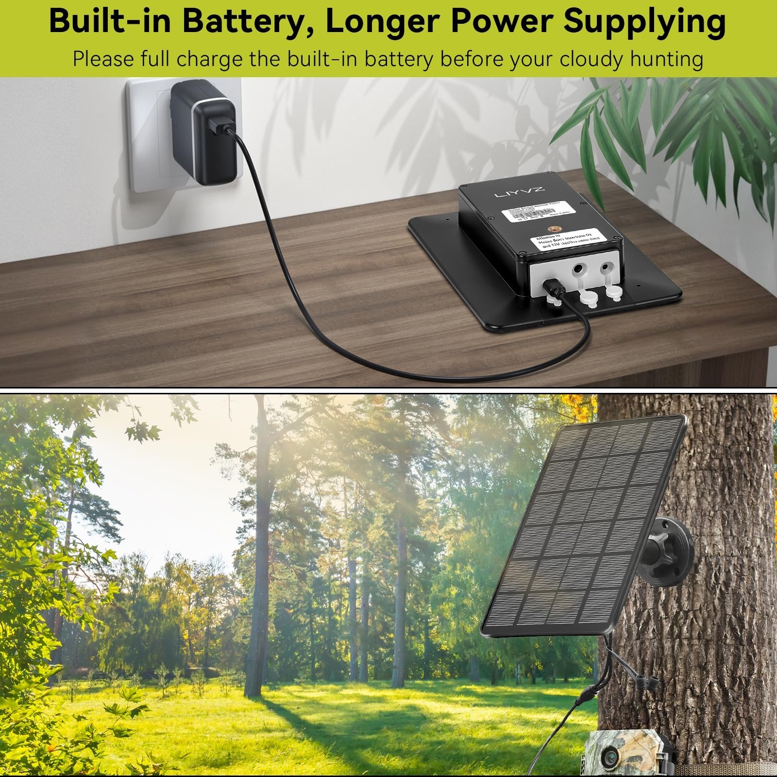 LIYVZ Trail Camera Solar Panel, 3W 6V Output with 5000mAh Rechargeable Batter...