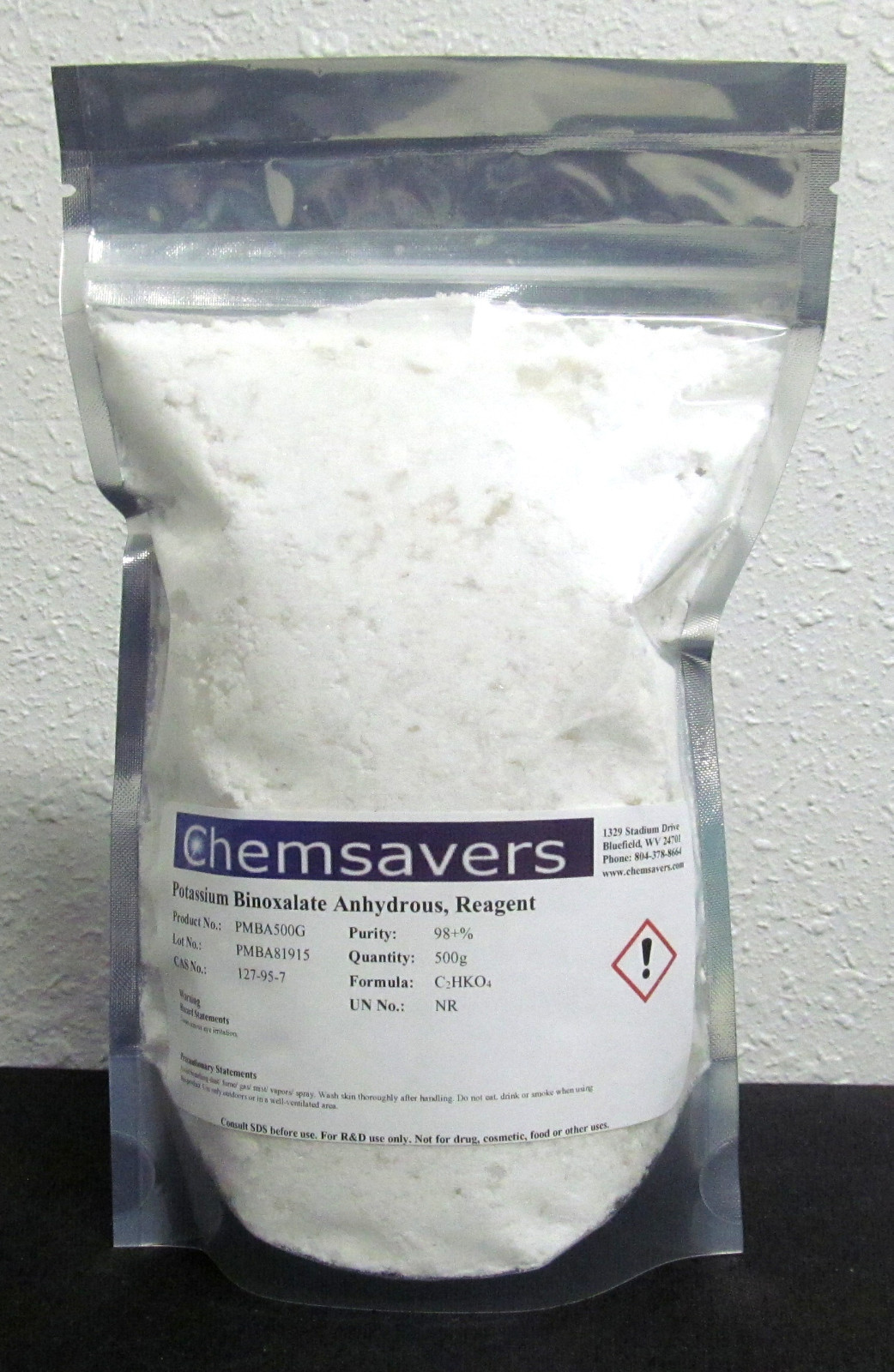 Potassium Binoxalate Anhydrous, Reagent, 98+%, Certified, 500g