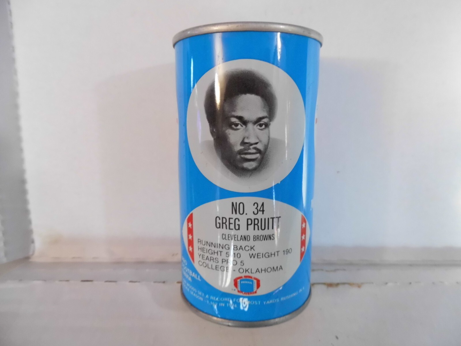 ROYAL CROWN RC COLA NFL CLEVELAND BROWNS GREG PRUTT SODA CAN~#34