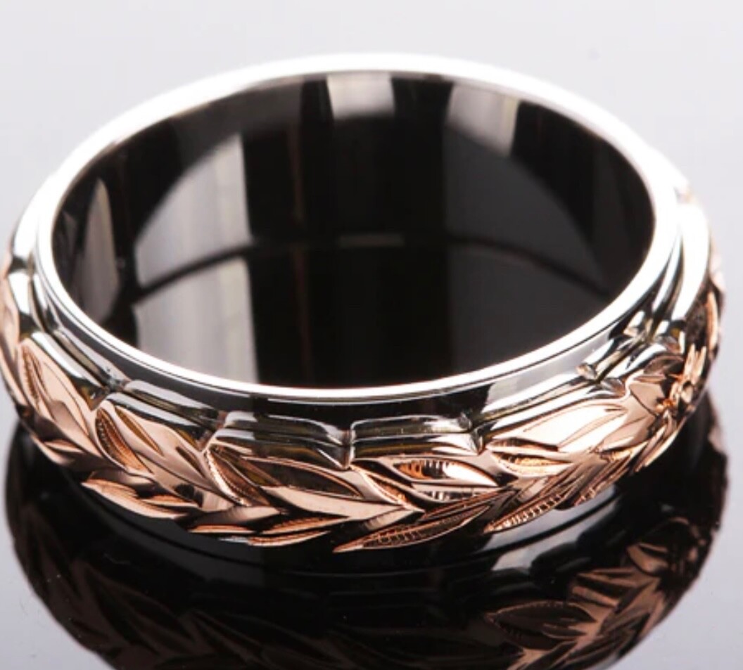 Sterling Silver maile leaf design double ring